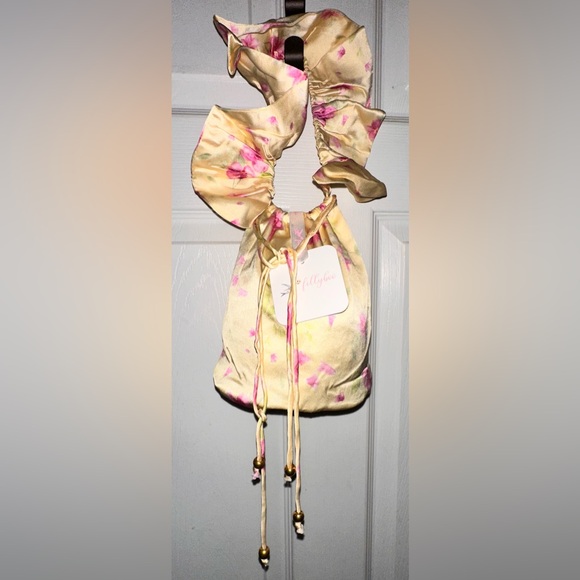 Fillyboo Silk Reticule Drawstring Floral Chantilly Pouch - Lemon Shortcake